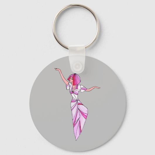 Roze coole danseres meisje met roze haar sleutelhanger (Voorkant)