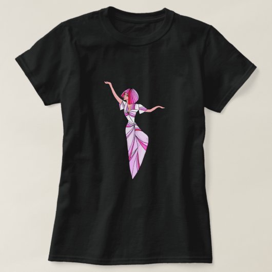 Roze coole danseres meisje met roze haar t-shirt (Design voorkant)