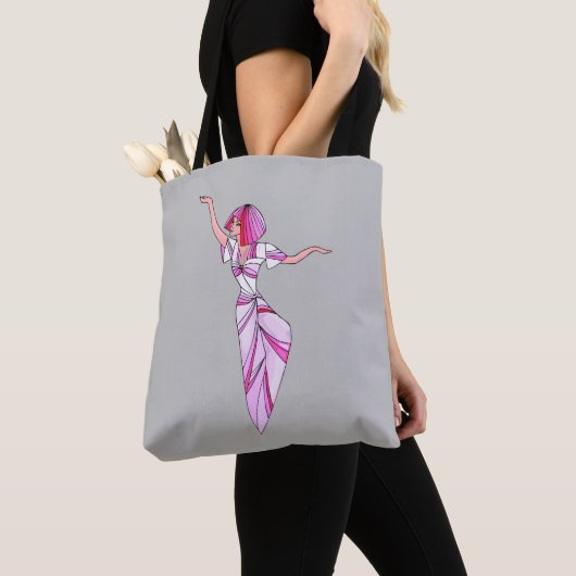 Roze coole danseres meisje met roze haar tote bag (Dichtbij)