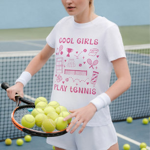 Roze Coole Meisjes Spelen Tennis Cute Harten T-shirt