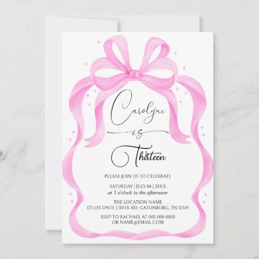 Roze Coquette 13e verjaardag uitnodiging (Voorkant)