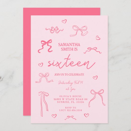 Roze Coquette 16e verjaardagsfeestje Kaart (Voorkant / Achterkant)