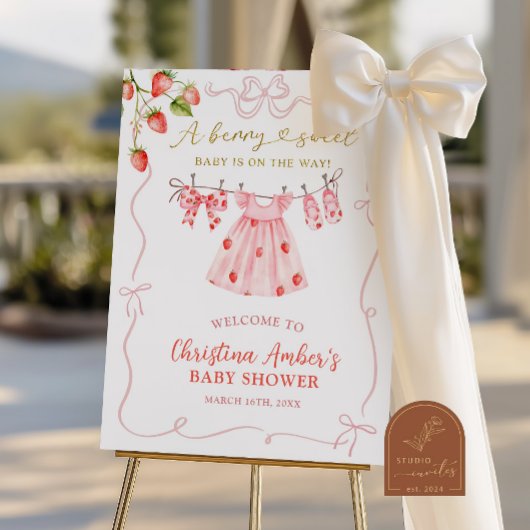 Roze Coquette Aardbei Babyshower Welkom Bord Poster