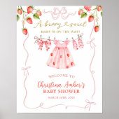Roze Coquette Aardbei Babyshower Welkom Bord Poster (Voorkant)