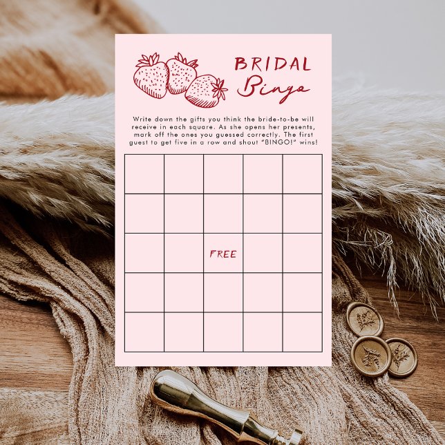 Roze Coquette Aardbei Bruiloft Bingo Spelkaart (Creator heeft geüpload)