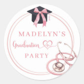 Roze Coquette Afstuderen Nurse Cupcake Topper Ronde Sticker (Voorkant)