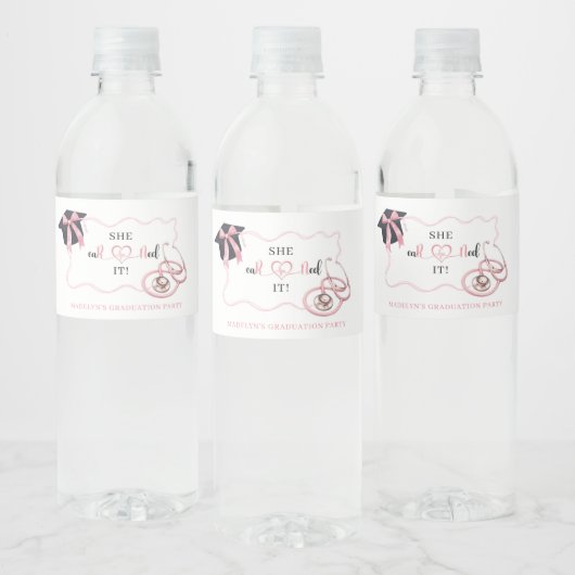 Roze Coquette Afstuderen Nurse Water Bottle Label Waterfles Etiket (Flessen)