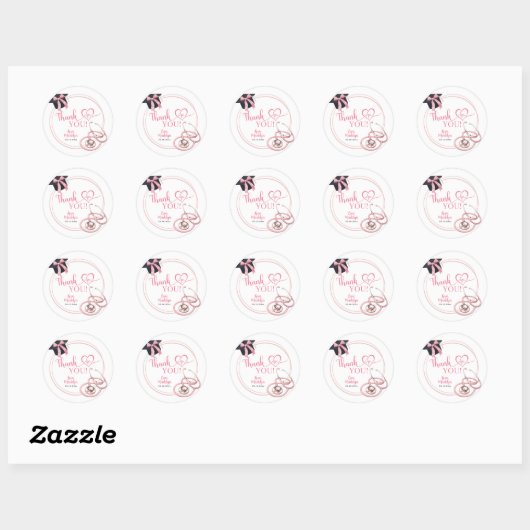 Roze Coquette Afstuderen Verpleegster Dank u Stick Ronde Sticker (Vel)
