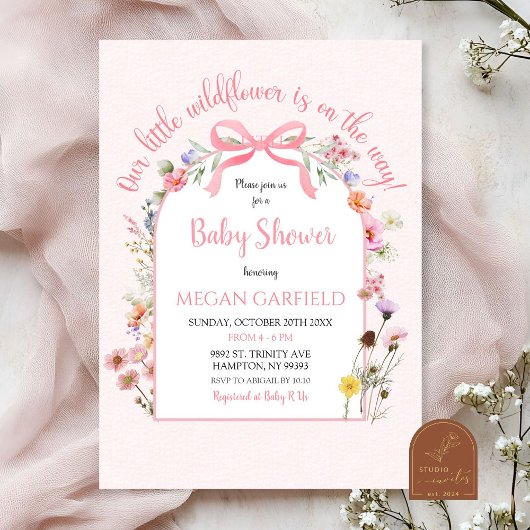 Roze Coquette Arch Spring Wildflower Baby shower Kaart