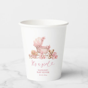 Roze Coquette Baby Carriage Baby Shower Papieren B Bekers