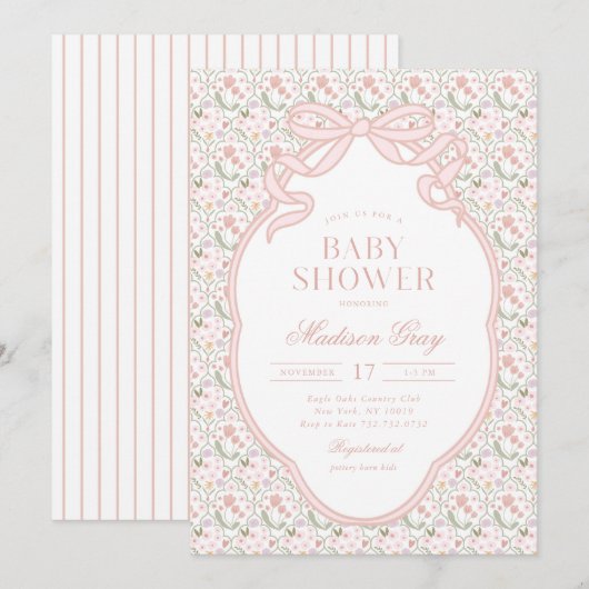 Roze Coquette Baby Shower Uitnodiging (Voorkant / Achterkant)