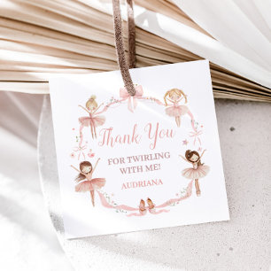 Roze Coquette Ballerina Verjaardag Party Square Bedankjes Labels