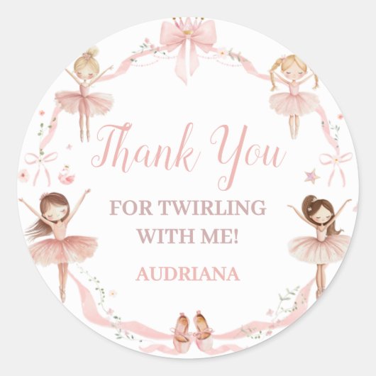 Roze Coquette Ballerina Verjaardagsfeest Ronde Sticker (Voorkant)