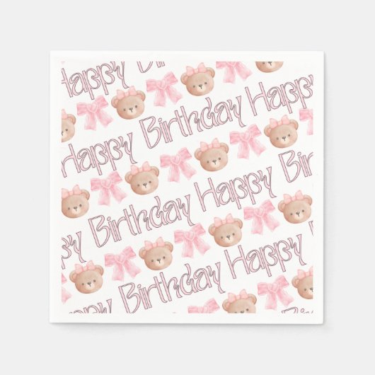 Roze Coquette Beren en linten Servet (Voorkant)