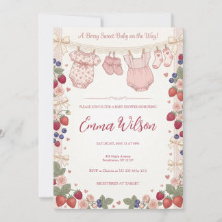 Roze Coquette Bes Zacht Baby Shower Uitnodiging