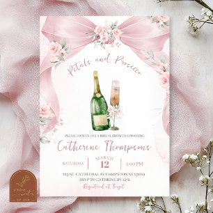 Roze Coquette bloemblaadjes en prosecco Bruidscade Kaart