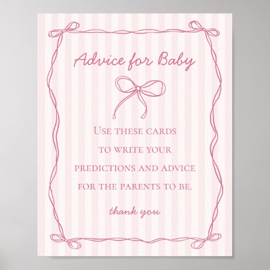 Roze Coquette Boog Advies voor Baby shower Game Poster (Voorkant)