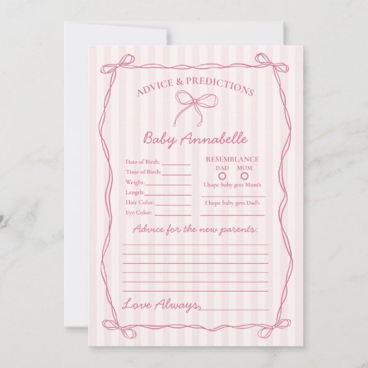 Roze Coquette Boog Advies voor Baby shower Kaart (Voorkant)