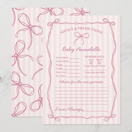 Roze Coquette Boog Advies voor Baby shower Kaart (Voorkant / Achterkant)