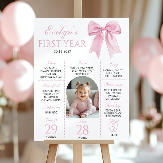 Roze Coquette Boog Eerste Jaar Foto Milestone Poster