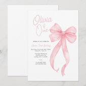 Roze Coquette Boog Eerste Verjaardag Uitnodiging (Voorkant / Achterkant)