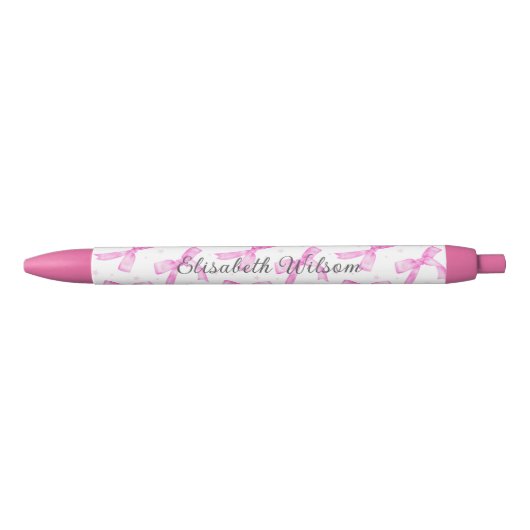 Roze Coquette Boog met Sterren Script Naam Monogra Zwarte Inkt Pen (Voorkant)