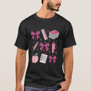 Roze Coquette Boog Terug naar School Leraar L T-shirt