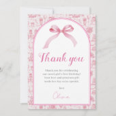 Roze Coquette Boog Verjaardag Dankjewel Kaart (Voorkant)