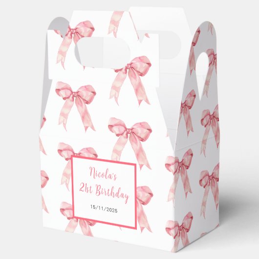 Roze Coquette Boog Verjaardagsfeest Bedankdoosjes (Geopend)