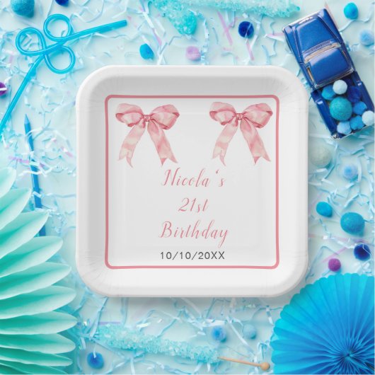 Roze Coquette Boog Verjaardagsfeest Papieren Bordje (Feest)