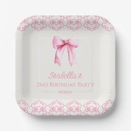 Roze Coquette Boog Verjaardagsfeest Papieren Bordje