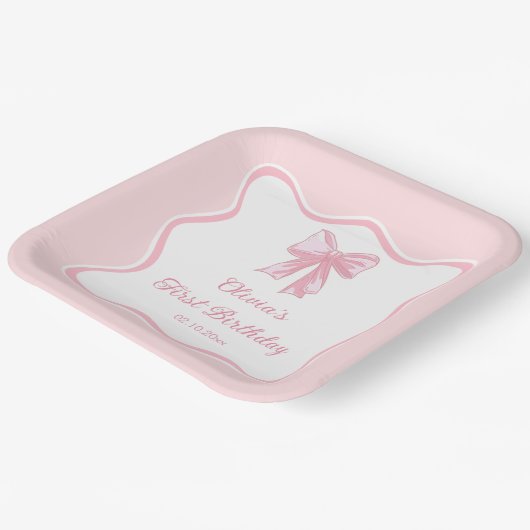 Roze Coquette Boog Verjaardagsfeest Papieren Bordje (Gebogen)