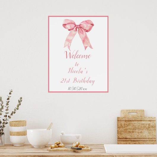 Roze Coquette Boog Verjaardagsfeest Poster (Keuken)