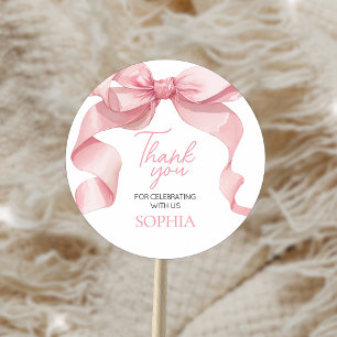Roze Coquette Boog Verjaardagsfeest Ronde Sticker