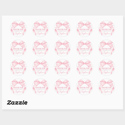 Roze Coquette Boog Verjaardagsfeest Ronde Sticker (Vel)