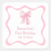 Roze Coquette Boog Verjaardagsfeest Vierkante Sticker (Voorkant)