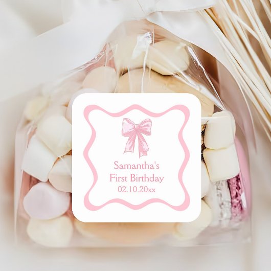 Roze Coquette Boog Verjaardagsfeest Vierkante Sticker