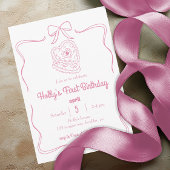 Roze Coquette Bow 1e Verjaardag Blush Roze Bow Kaart
