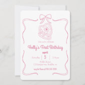 Roze Coquette Bow 1e Verjaardag Blush Roze Bow Kaart (Voorkant)
