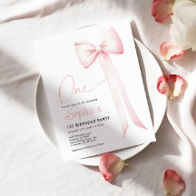 Roze Coquette Bow 1e verjaardag uitnodiging