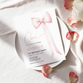 Roze Coquette Bow 1e verjaardag uitnodiging