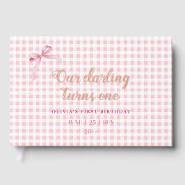 Roze Coquette Bow 1st Verjaardag Meisje Gastenboek
