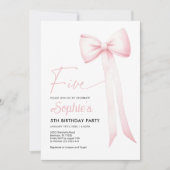 Roze Coquette Bow 5e verjaardag uitnodiging (Voorkant)