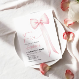 Roze Coquette Bow 5e verjaardag uitnodiging