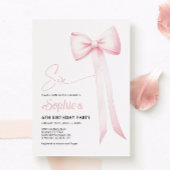 Roze Coquette Bow 6e verjaardag uitnodiging