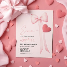 Roze Coquette Bow 7e verjaardag Uitnodiging