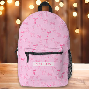 Roze Coquette Bow Aangepaste naam Bedrukte Rugzak