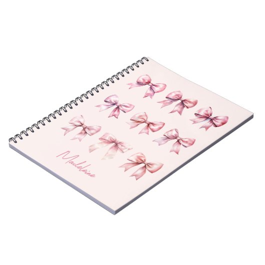 Roze Coquette Bow Aangepaste naam Notitieboek (Linkerzijde)
