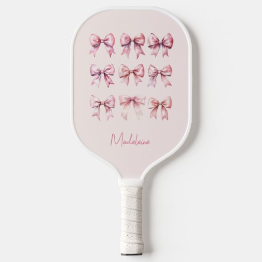 Roze Coquette Bow Aangepaste naam Pickleball Paddle (Voorkant)