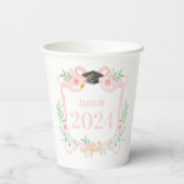 Roze Coquette Bow | Afstuderen Jaar Crest Papieren Bekers (Achterkant)